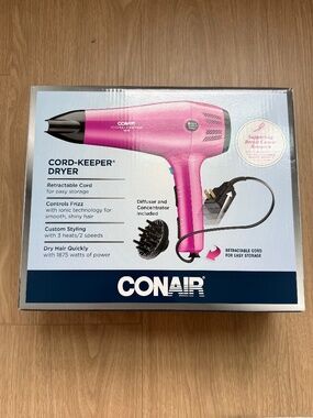 New Conair Hair Dryer, cord keeper. Diffuser and concentrator included!